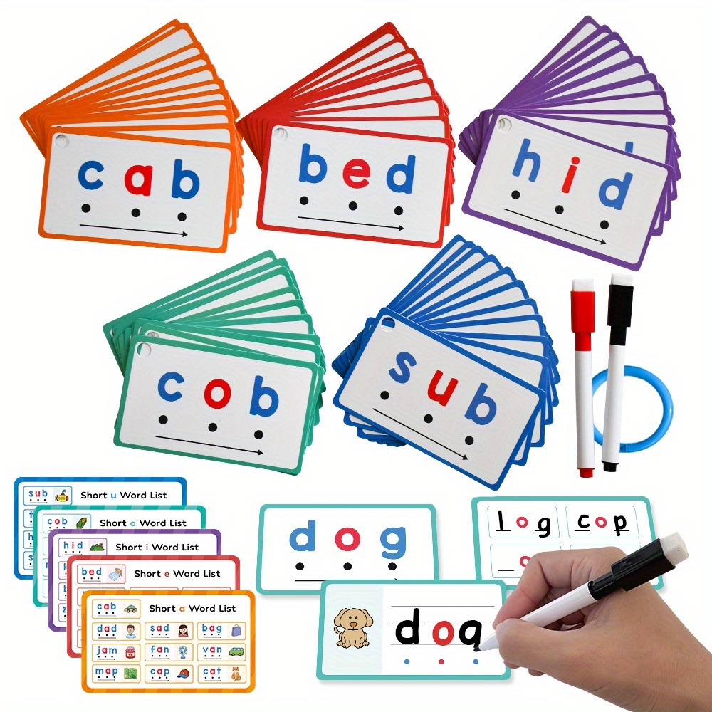 Phonics Card Game - Cartes Flash d'écriture effaçables à sec,